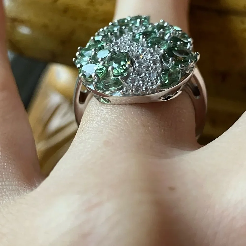Natural Green Apatite Sterling Silver Cocktail Ring Size 7